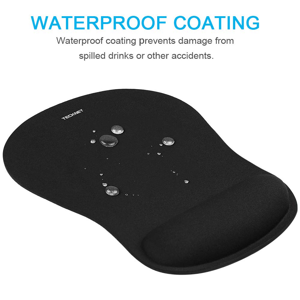 TECKNET Mouse Mat with Memory Foam Rest -Non-slip Rubber base- Special-Textured Water-Resistant Surface