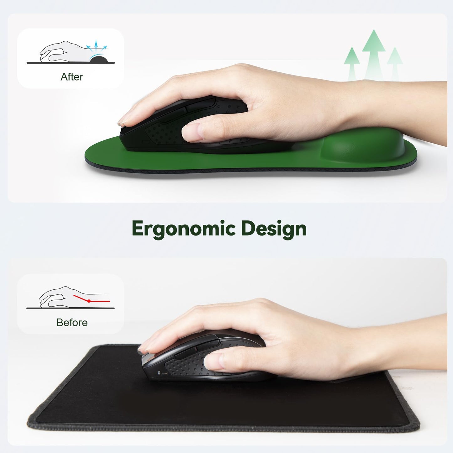 TECKNET Mouse Mat with Memory Foam Rest -Non-slip Rubber base- Special-Textured Water-Resistant Surface