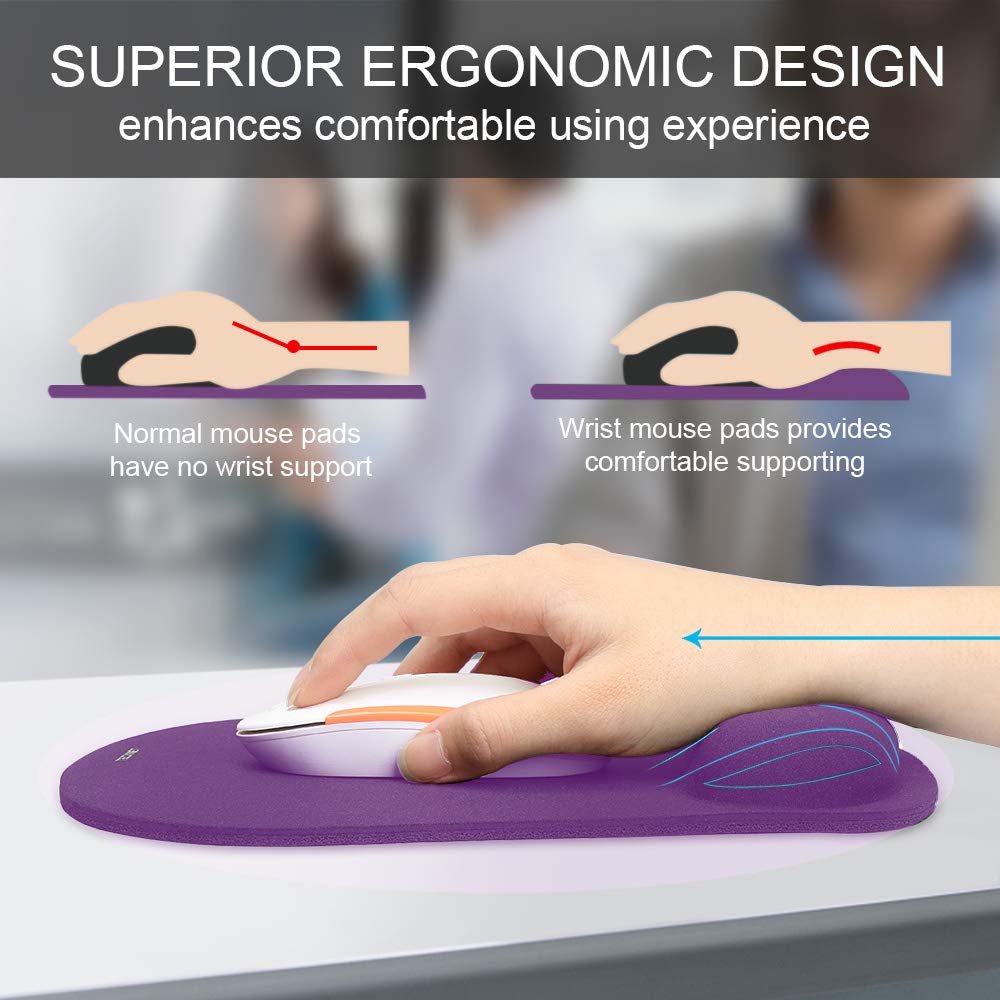 TECKNET Mouse Mat with Memory Foam Rest -Non-slip Rubber base- Special-Textured Water-Resistant Surface