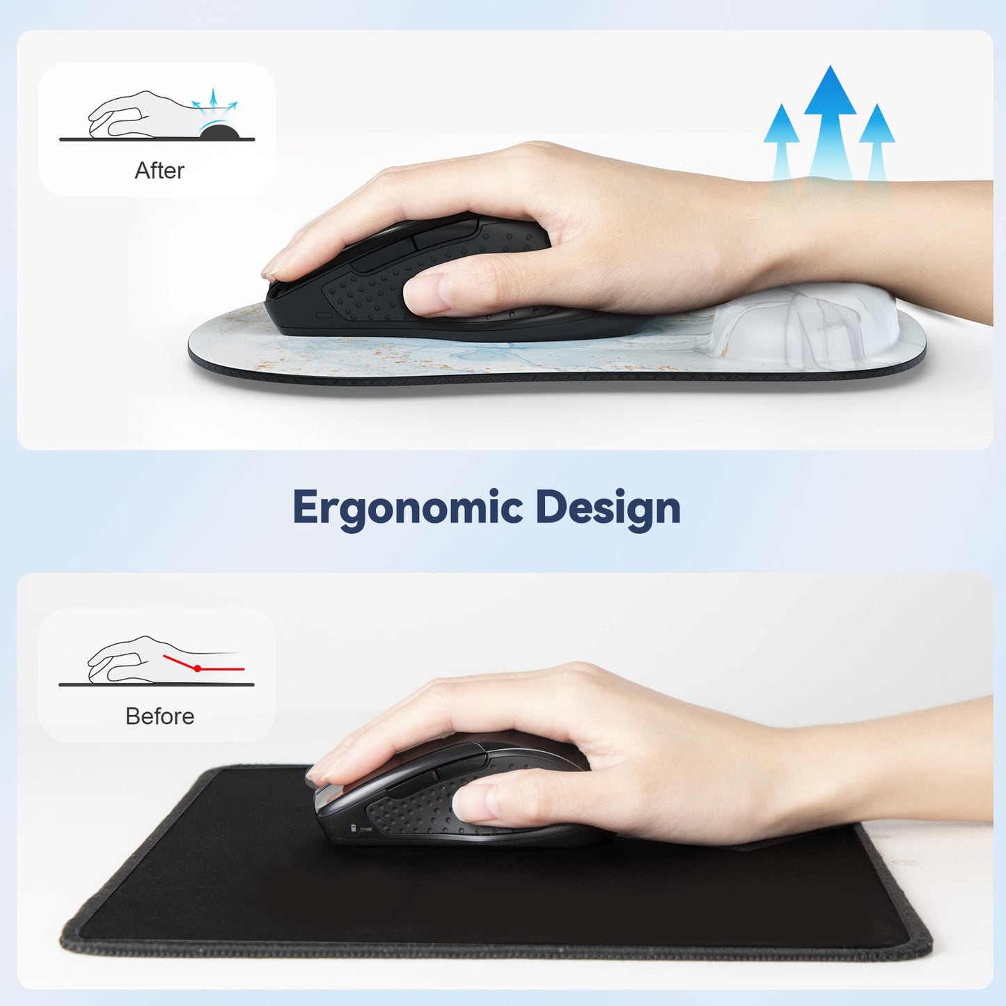 TECKNET Mouse Mat with Memory Foam Rest -Non-slip Rubber base- Special-Textured Water-Resistant Surface