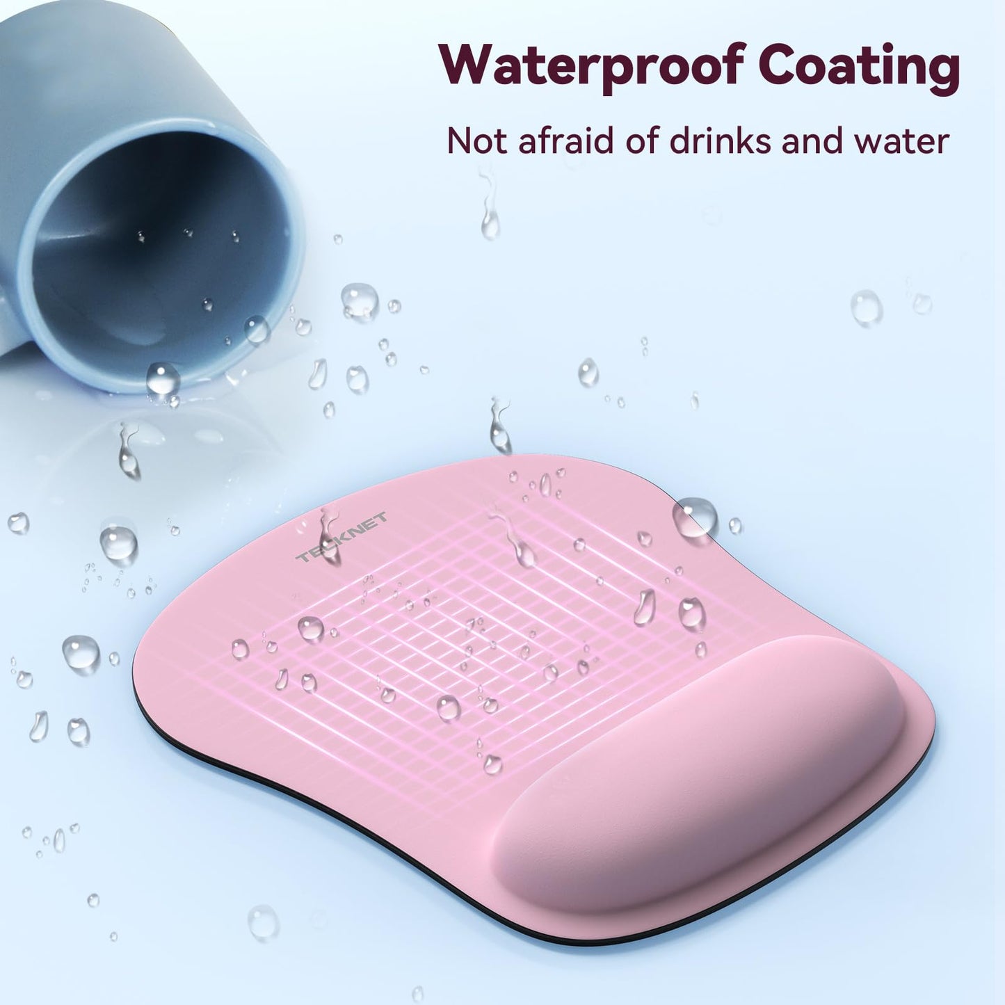 TECKNET Mouse Mat with Memory Foam Rest -Non-slip Rubber base- Special-Textured Water-Resistant Surface
