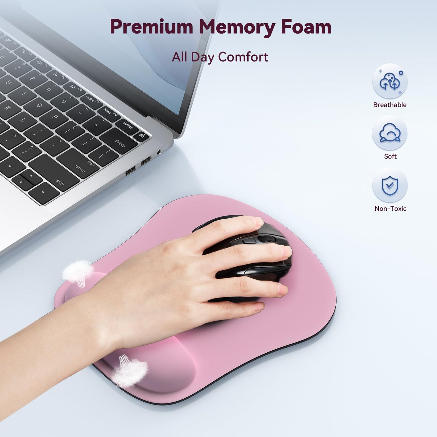 TECKNET Mouse Mat with Memory Foam Rest -Non-slip Rubber base- Special-Textured Water-Resistant Surface