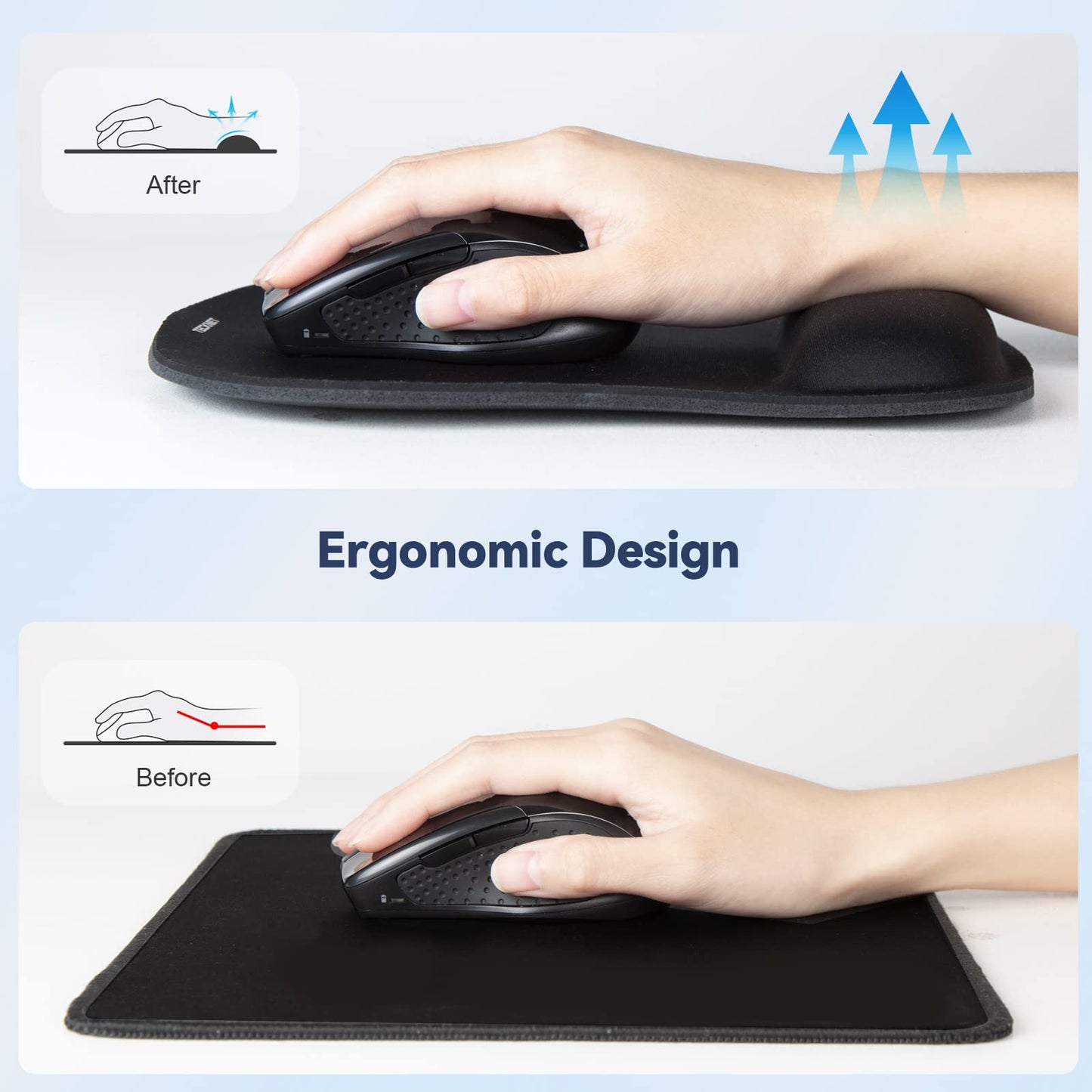 TECKNET Mouse Mat with Memory Foam Rest -Non-slip Rubber base- Special-Textured Water-Resistant Surface