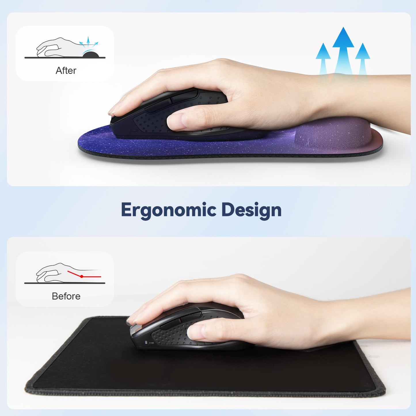 TECKNET Mouse Mat with Memory Foam Rest -Non-slip Rubber base- Special-Textured Water-Resistant Surface