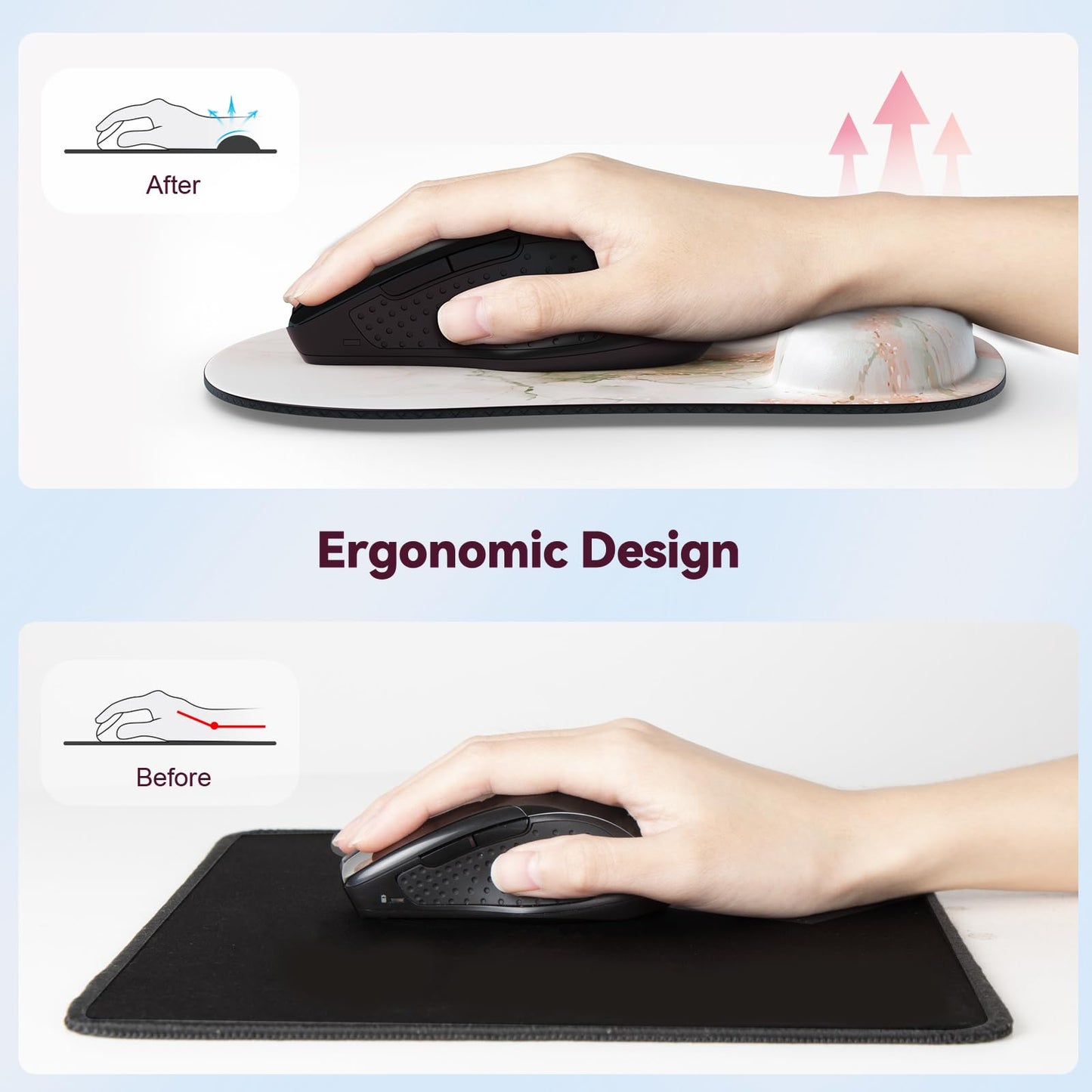 TECKNET Mouse Mat with Memory Foam Rest -Non-slip Rubber base- Special-Textured Water-Resistant Surface