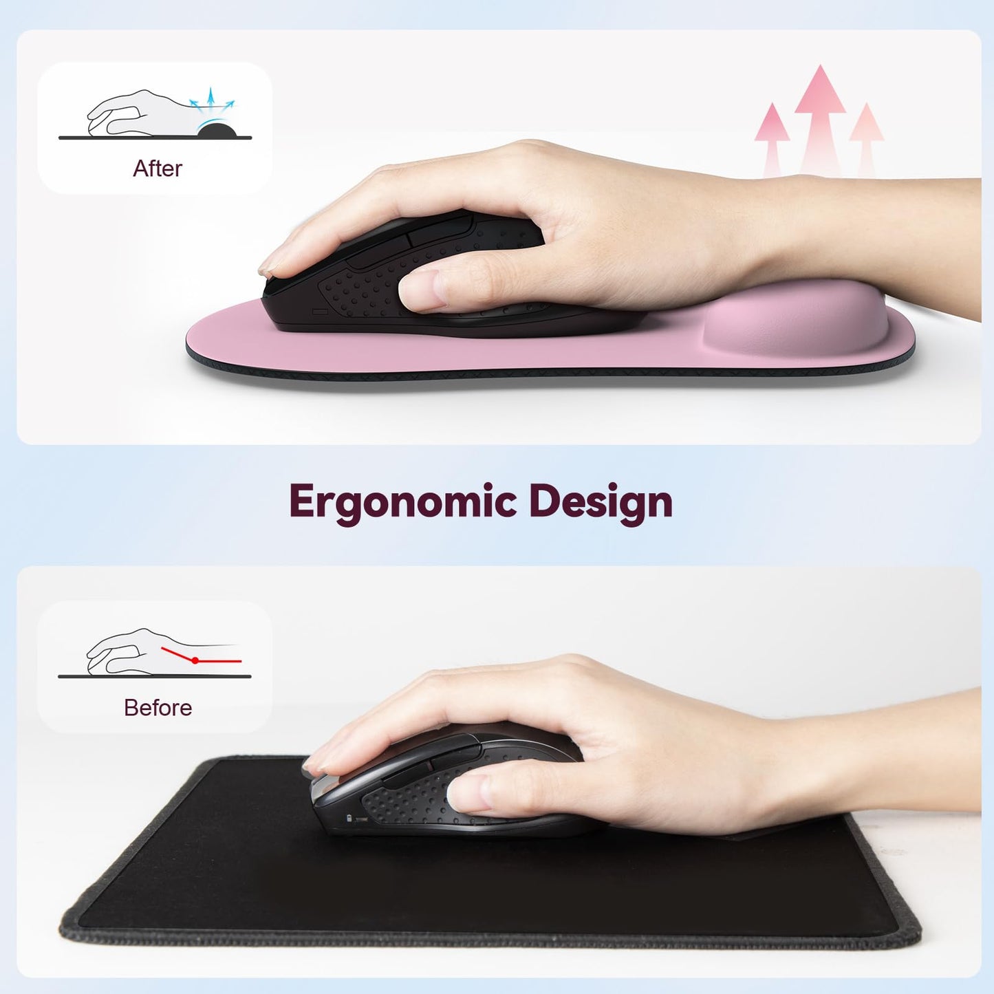 TECKNET Mouse Mat with Memory Foam Rest -Non-slip Rubber base- Special-Textured Water-Resistant Surface