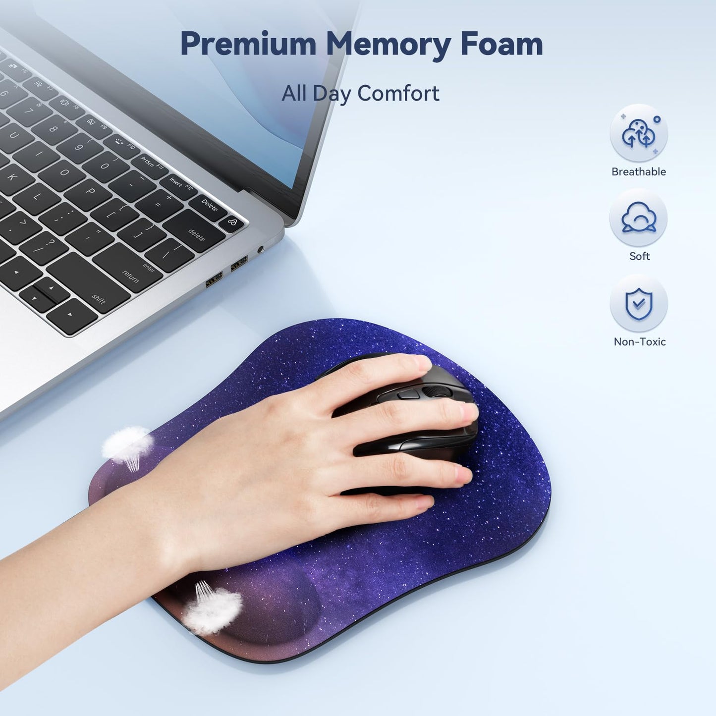 TECKNET Mouse Mat with Memory Foam Rest -Non-slip Rubber base- Special-Textured Water-Resistant Surface