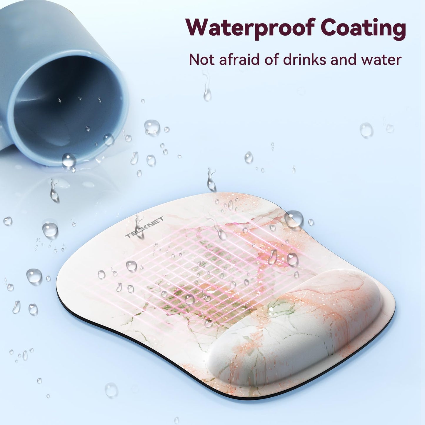 TECKNET Mouse Mat with Memory Foam Rest -Non-slip Rubber base- Special-Textured Water-Resistant Surface