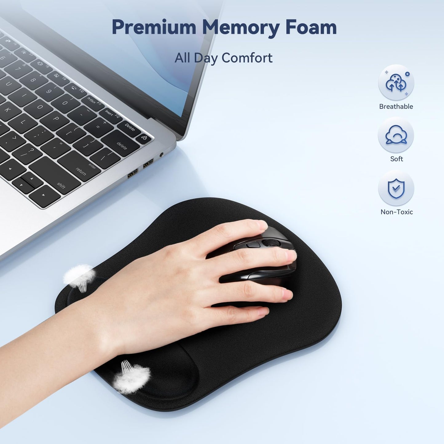 TECKNET Mouse Mat with Memory Foam Rest -Non-slip Rubber base- Special-Textured Water-Resistant Surface