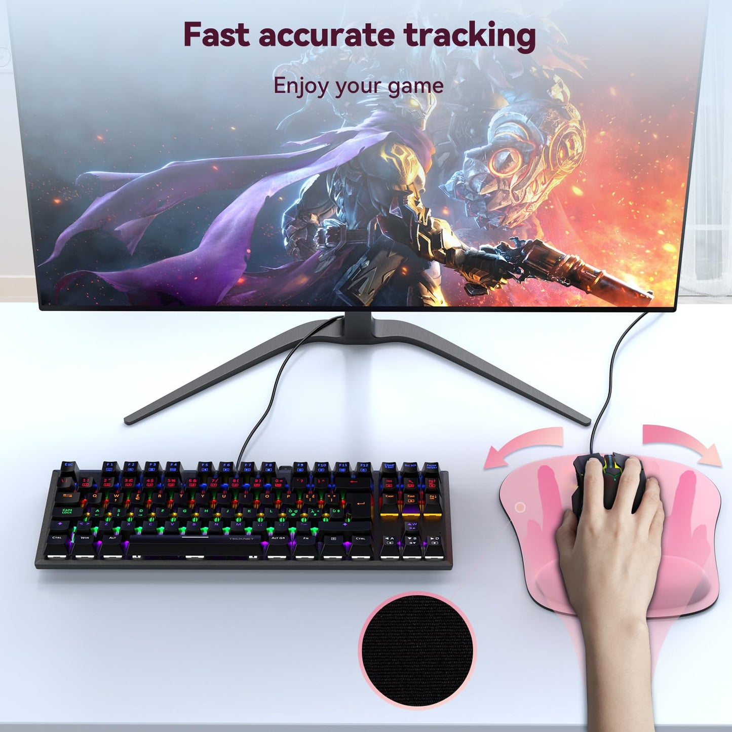 TECKNET Mouse Mat with Memory Foam Rest -Non-slip Rubber base- Special-Textured Water-Resistant Surface