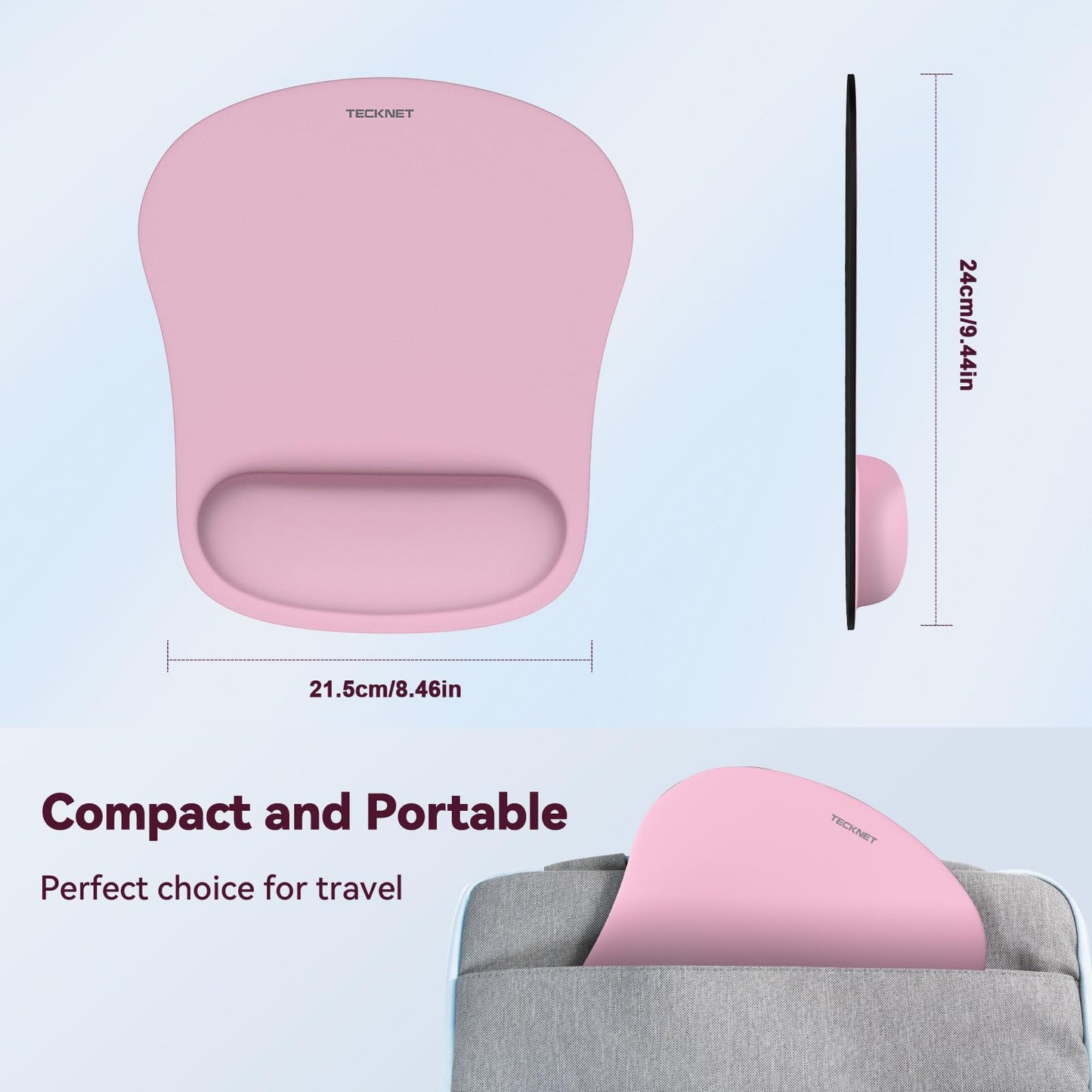TECKNET Mouse Mat with Memory Foam Rest -Non-slip Rubber base- Special-Textured Water-Resistant Surface
