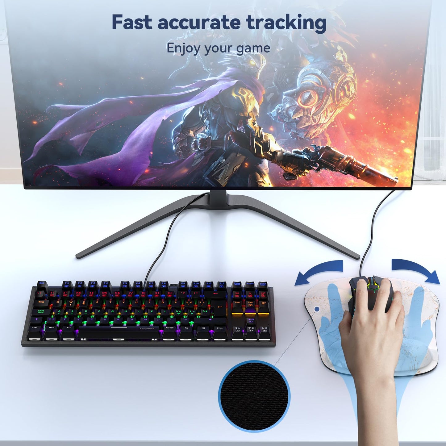 TECKNET Mouse Mat with Memory Foam Rest -Non-slip Rubber base- Special-Textured Water-Resistant Surface