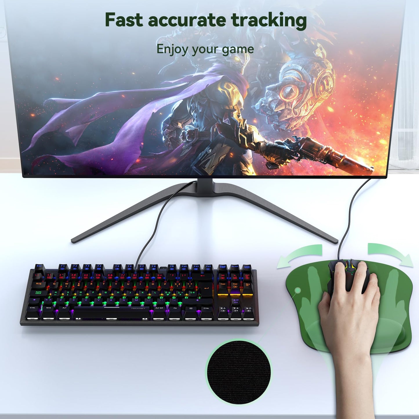 TECKNET Mouse Mat with Memory Foam Rest -Non-slip Rubber base- Special-Textured Water-Resistant Surface
