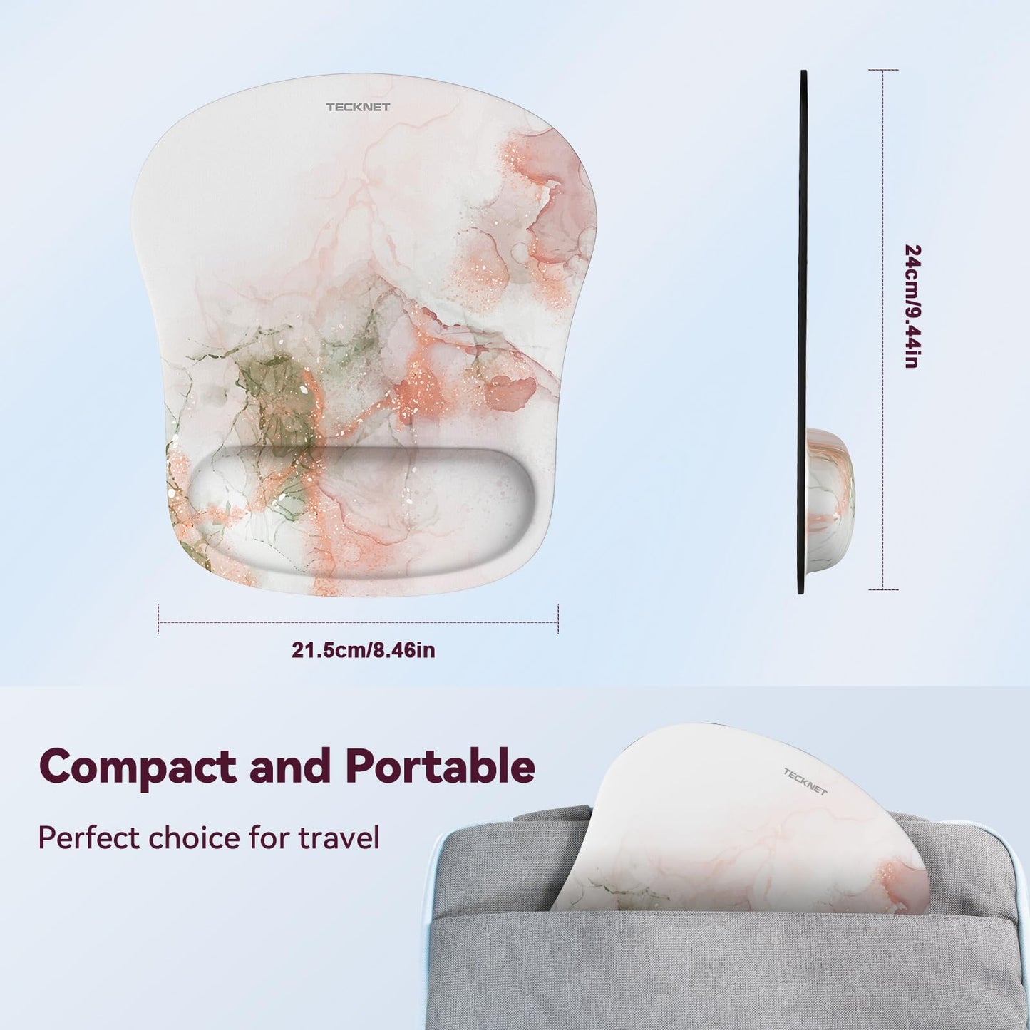 TECKNET Mouse Mat with Memory Foam Rest -Non-slip Rubber base- Special-Textured Water-Resistant Surface