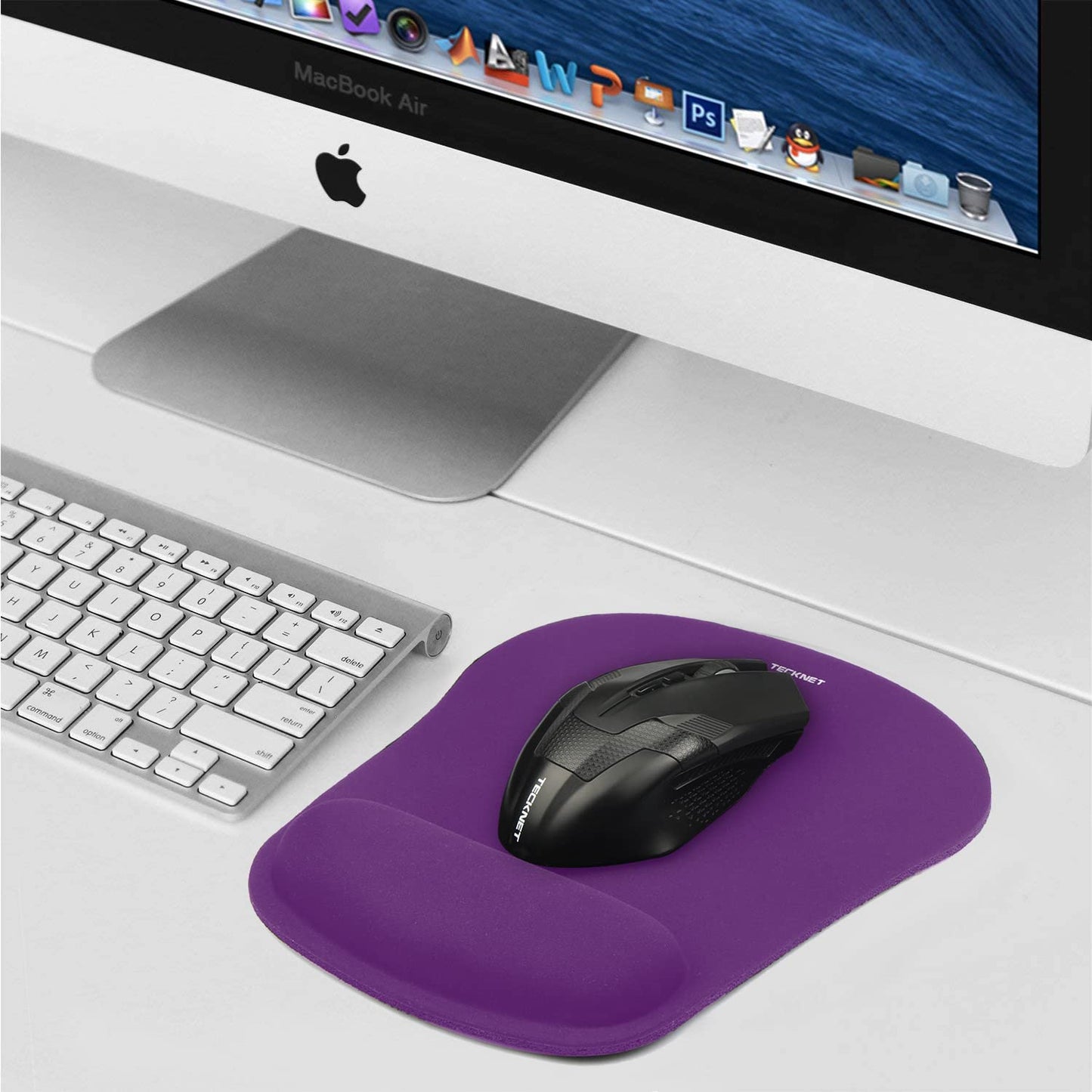 TECKNET Mouse Mat with Memory Foam Rest -Non-slip Rubber base- Special-Textured Water-Resistant Surface