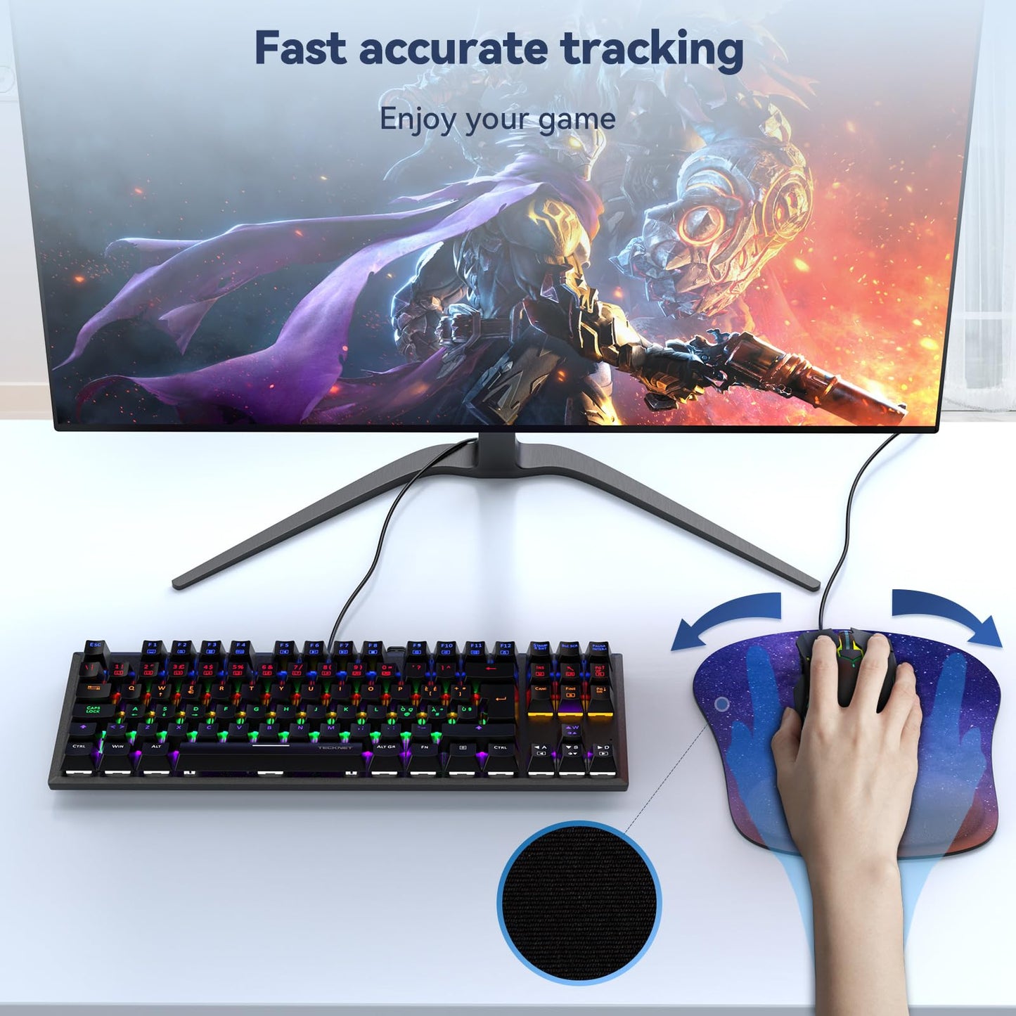 TECKNET Mouse Mat with Memory Foam Rest -Non-slip Rubber base- Special-Textured Water-Resistant Surface