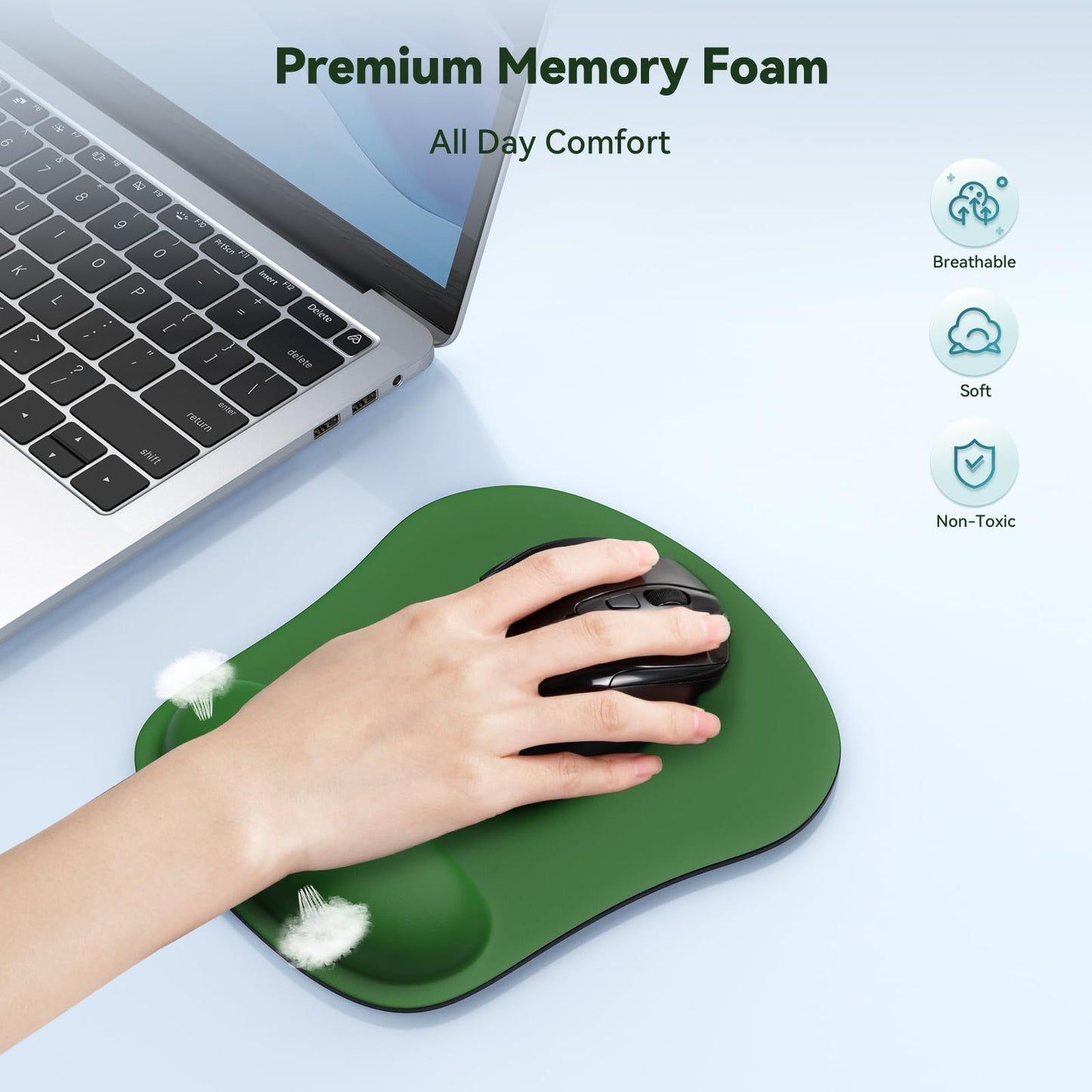 TECKNET Mouse Mat with Memory Foam Rest -Non-slip Rubber base- Special-Textured Water-Resistant Surface