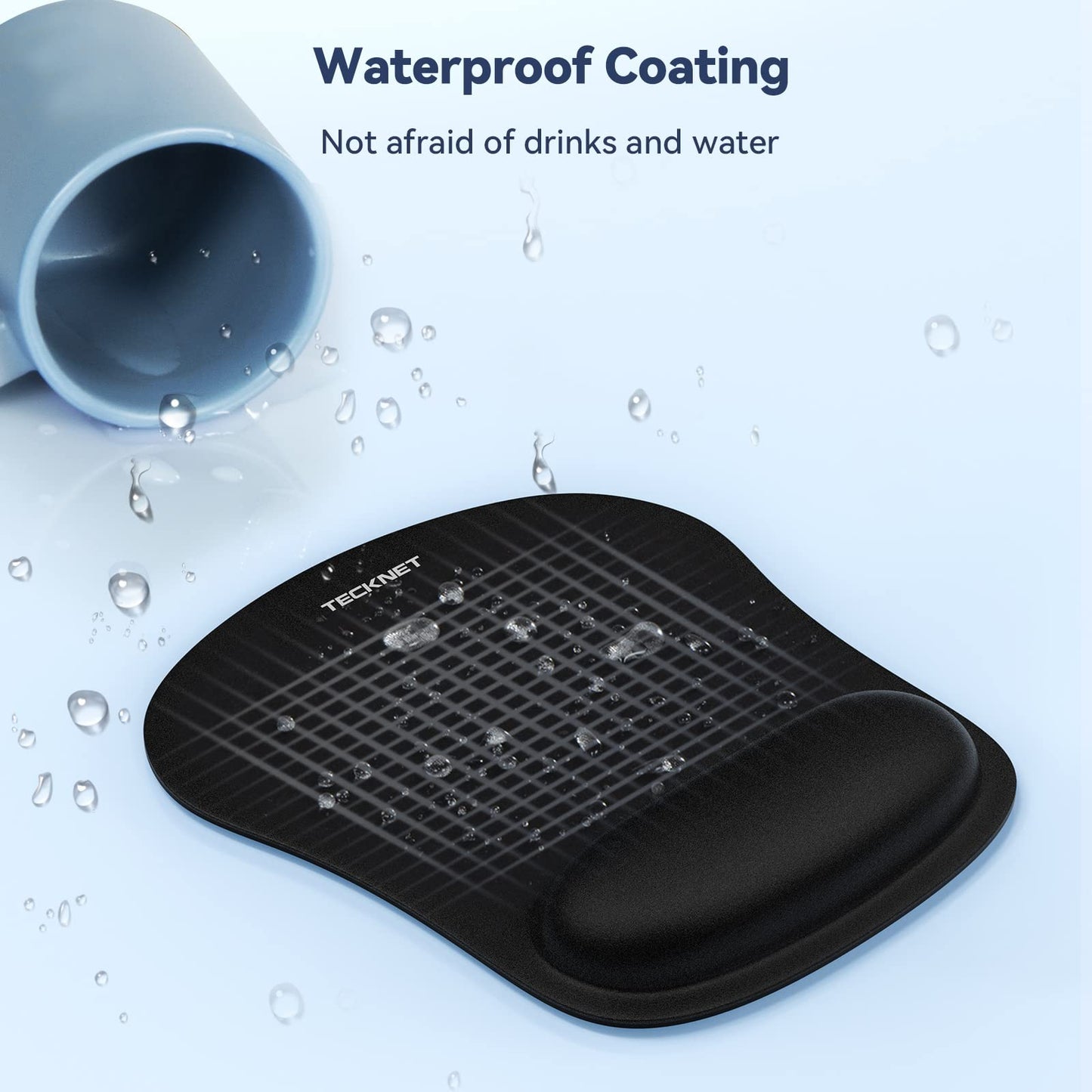 TECKNET Mouse Mat with Memory Foam Rest -Non-slip Rubber base- Special-Textured Water-Resistant Surface