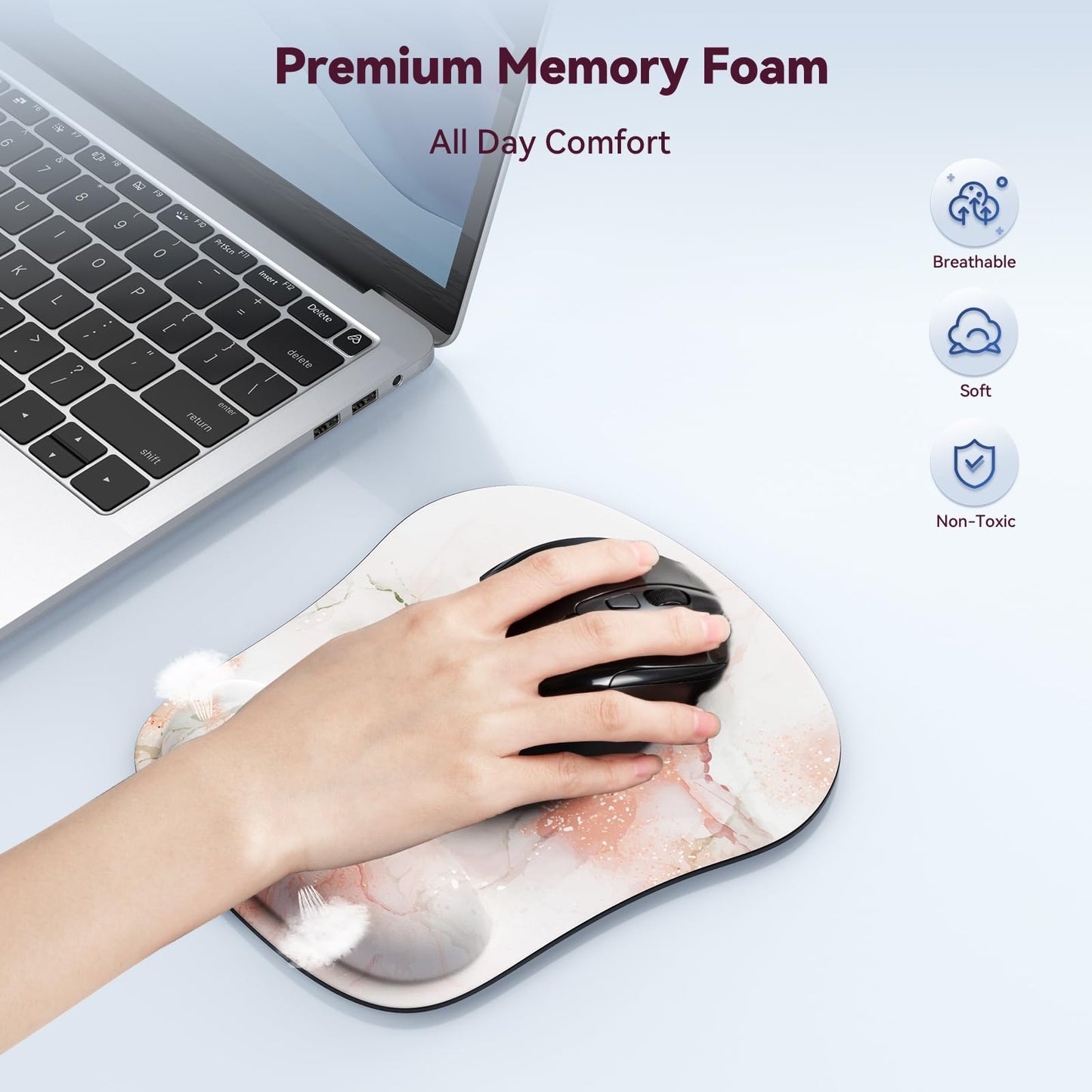 TECKNET Mouse Mat with Memory Foam Rest -Non-slip Rubber base- Special-Textured Water-Resistant Surface