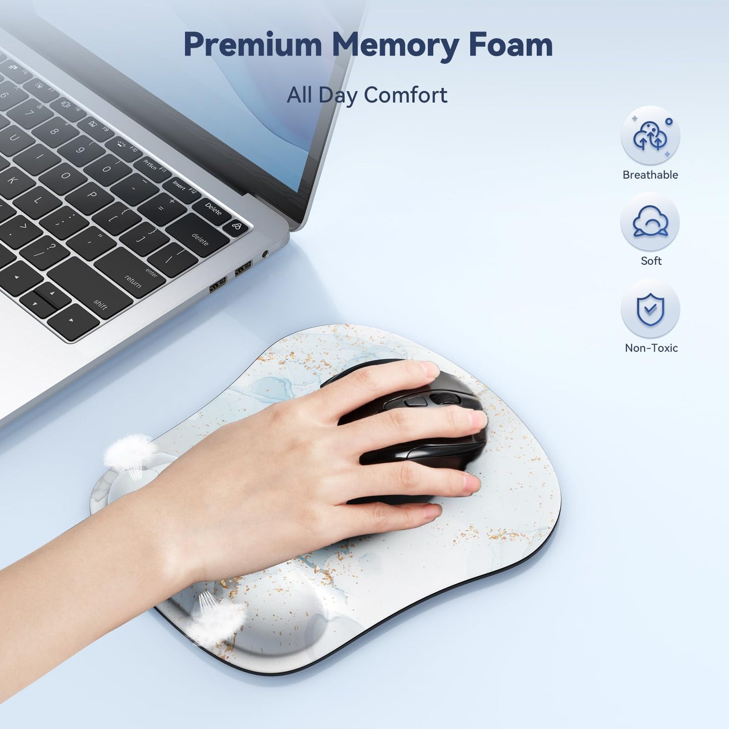 TECKNET Mouse Mat with Memory Foam Rest -Non-slip Rubber base- Special-Textured Water-Resistant Surface